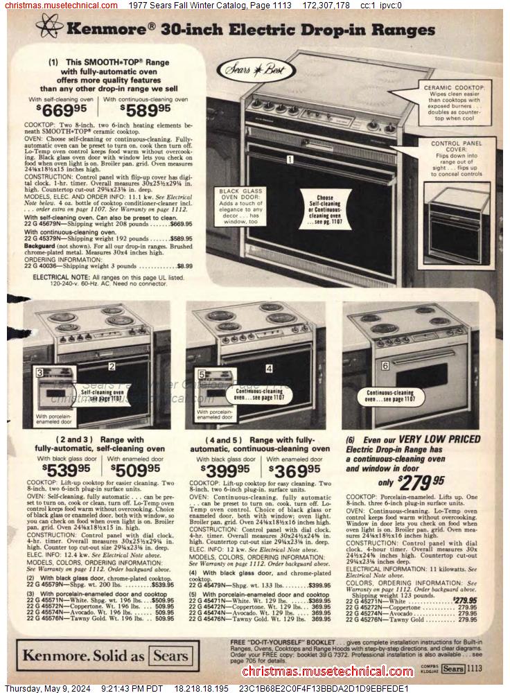 1977 Sears Fall Winter Catalog, Page 1113