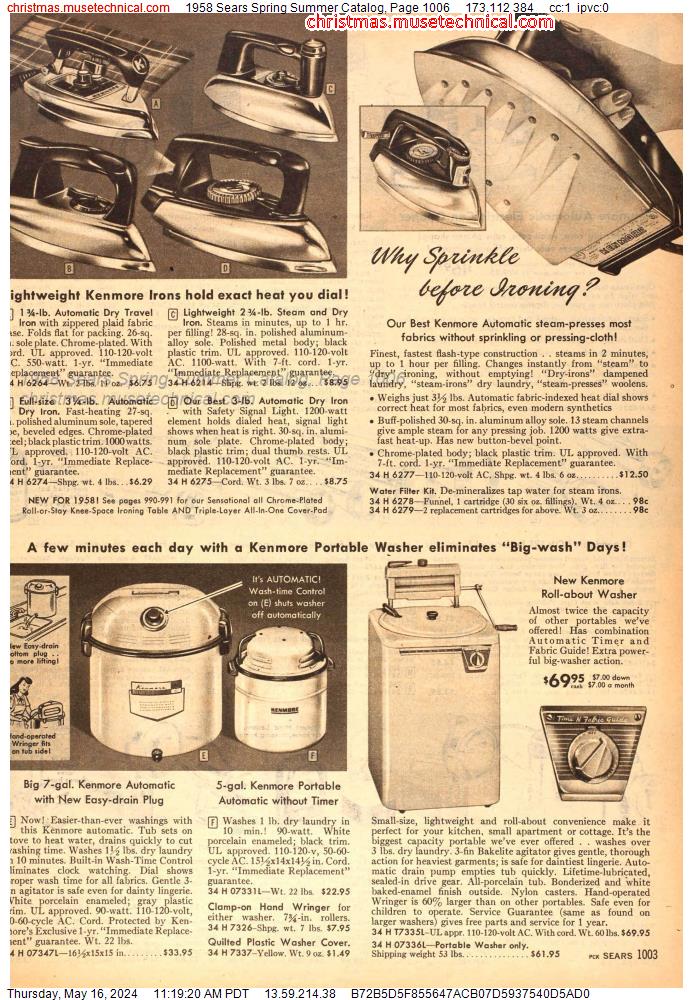 1958 Sears Spring Summer Catalog, Page 1006