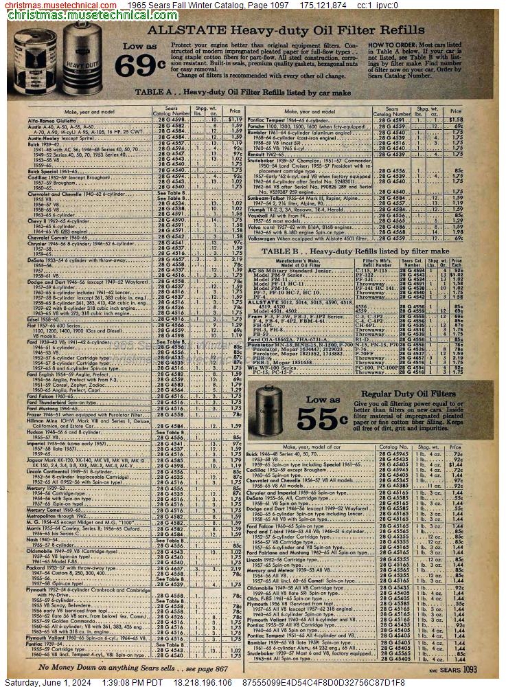 1965 Sears Fall Winter Catalog, Page 1097