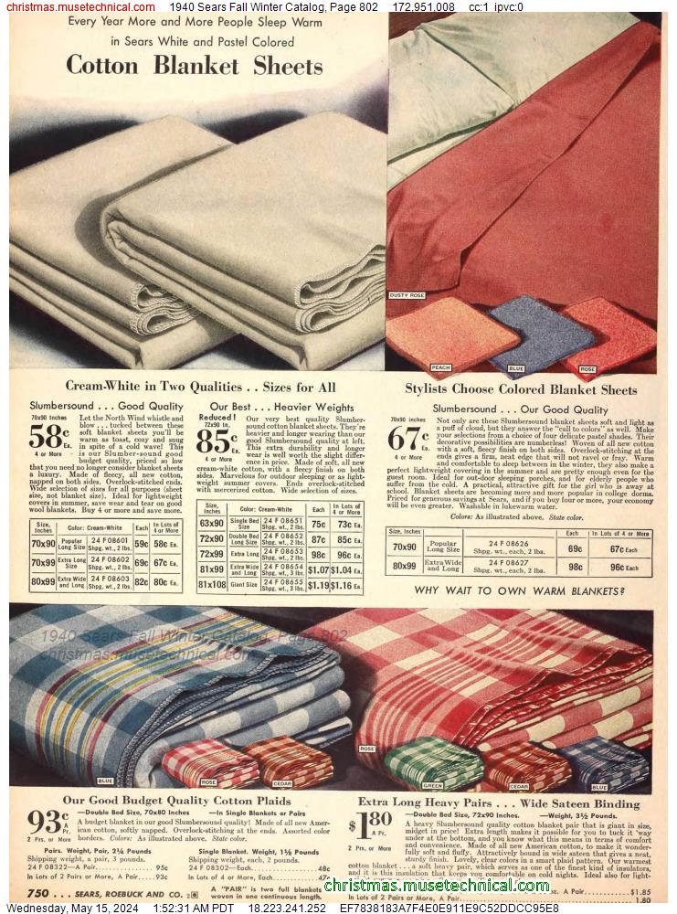 1940 Sears Fall Winter Catalog, Page 802