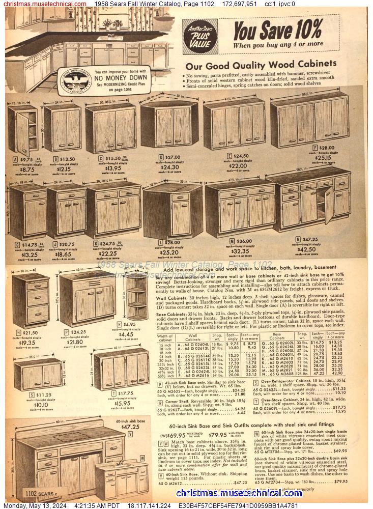 1958 Sears Fall Winter Catalog, Page 1102