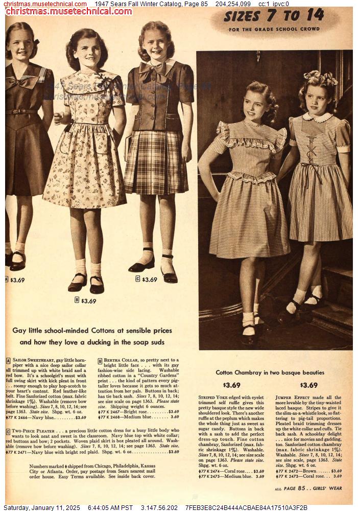 1947 Sears Fall Winter Catalog, Page 85