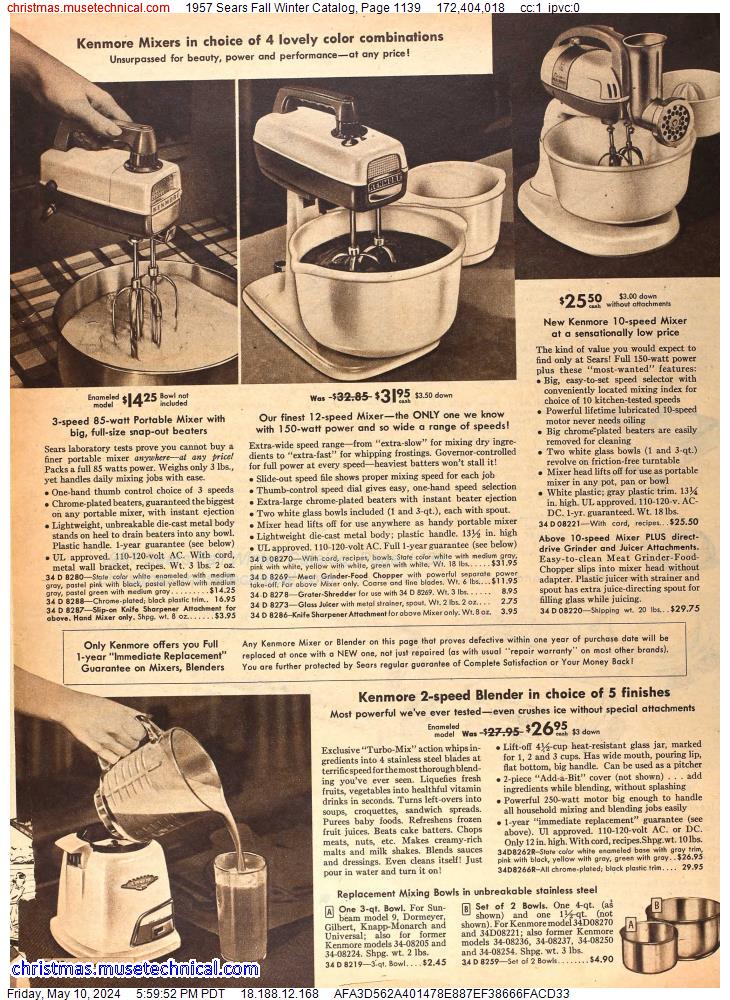 1957 Sears Fall Winter Catalog, Page 1139