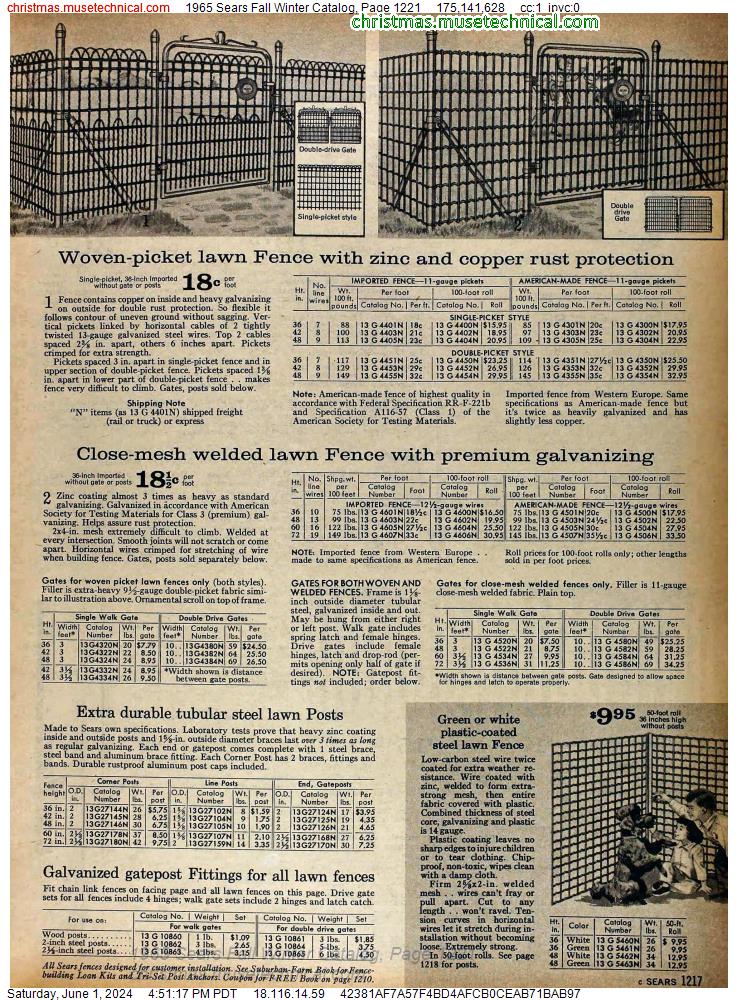 1965 Sears Fall Winter Catalog, Page 1221