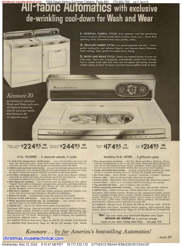 1959 Sears Spring Summer Catalog, Page 881