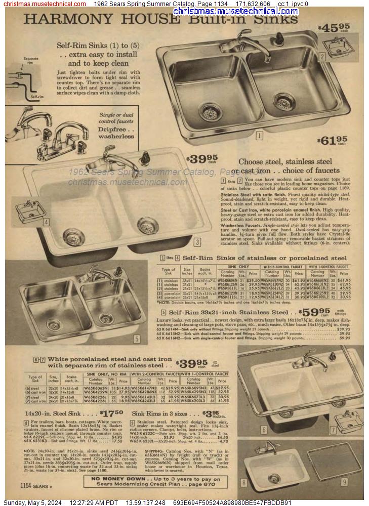 1962 Sears Spring Summer Catalog, Page 1134