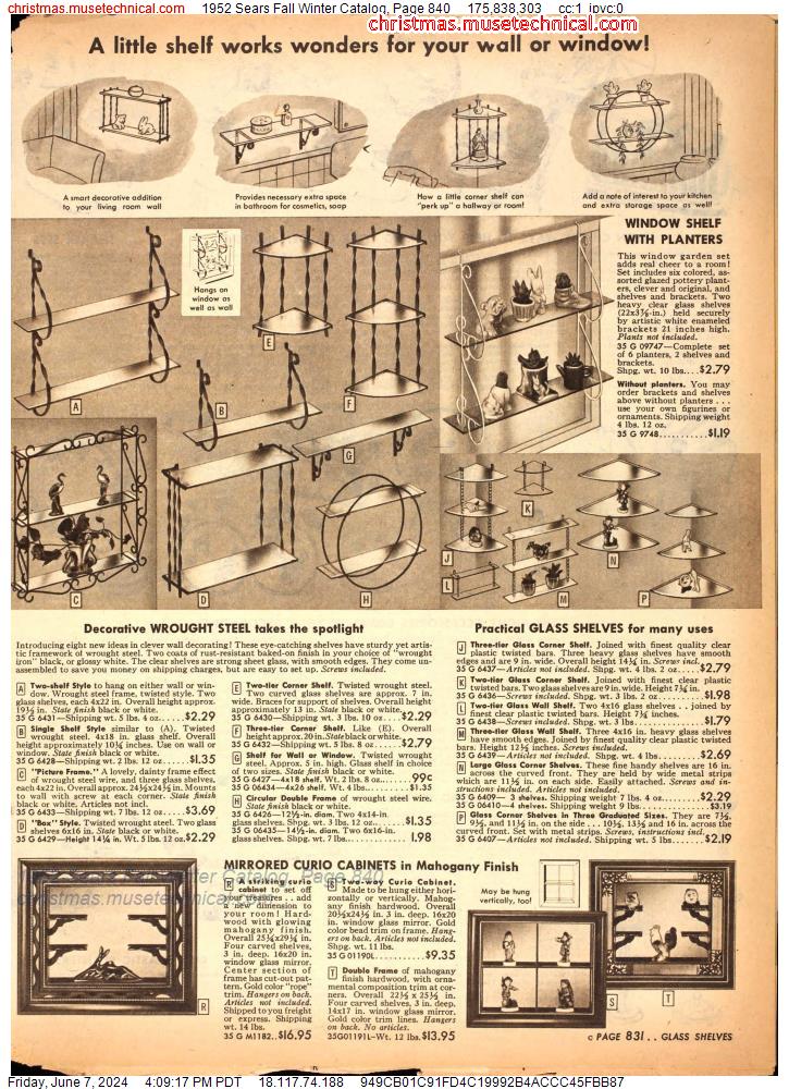 1952 Sears Fall Winter Catalog, Page 840