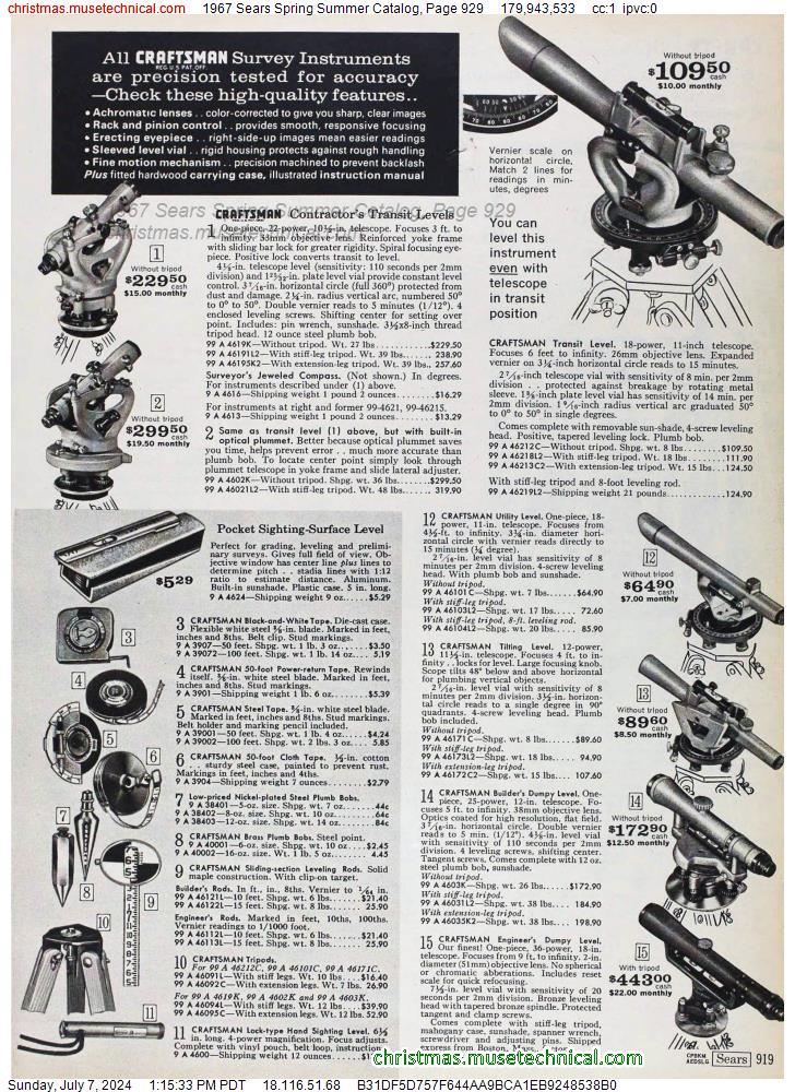 1967 Sears Spring Summer Catalog, Page 929