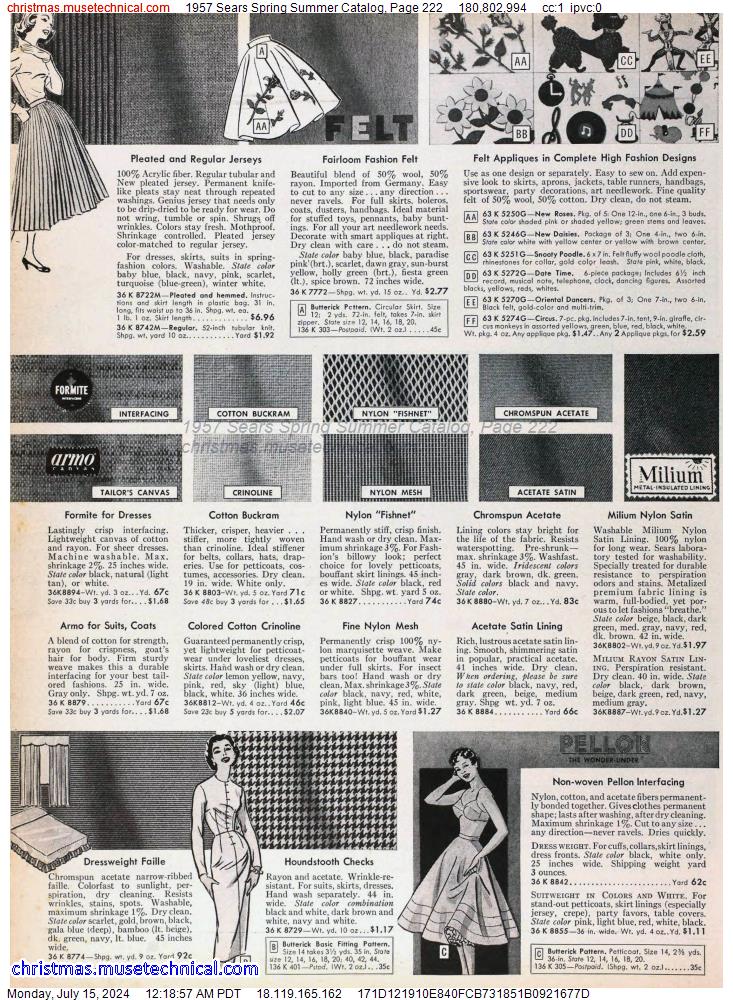 1957 Sears Spring Summer Catalog, Page 222