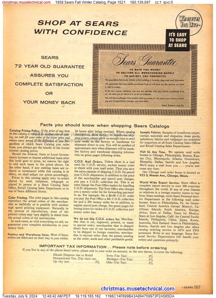 1958 Sears Fall Winter Catalog, Page 1521