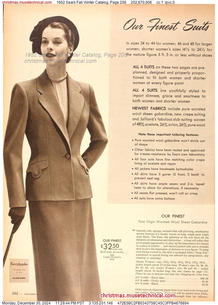 1952 Sears Fall Winter Catalog, Page 208