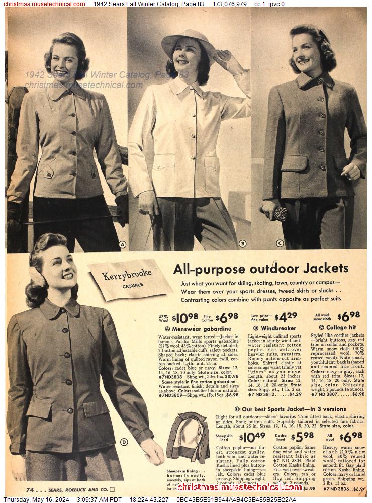 1942 Sears Fall Winter Catalog, Page 83