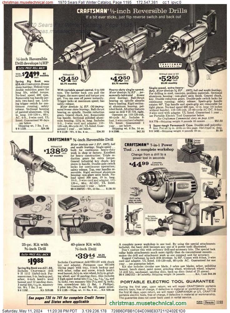 1970 Sears Fall Winter Catalog, Page 1195
