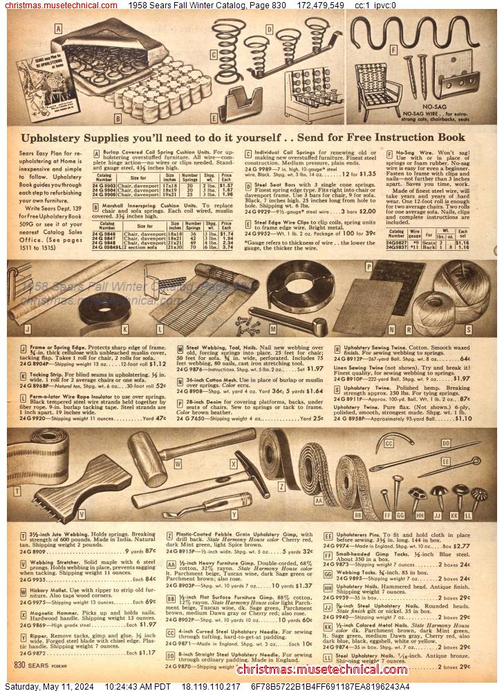 1958 Sears Fall Winter Catalog, Page 830