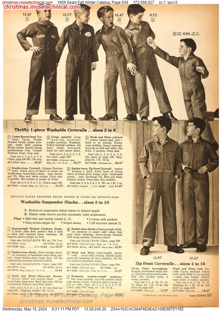 1959 Sears Fall Winter Catalog, Page 539