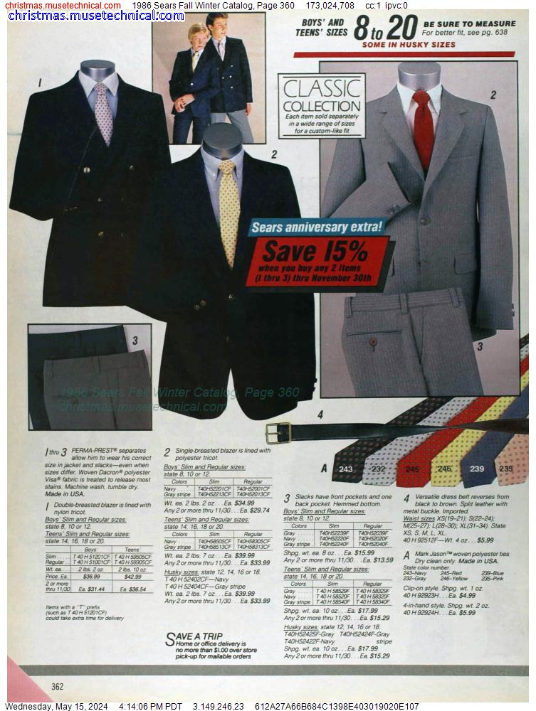 1986 Sears Fall Winter Catalog, Page 360