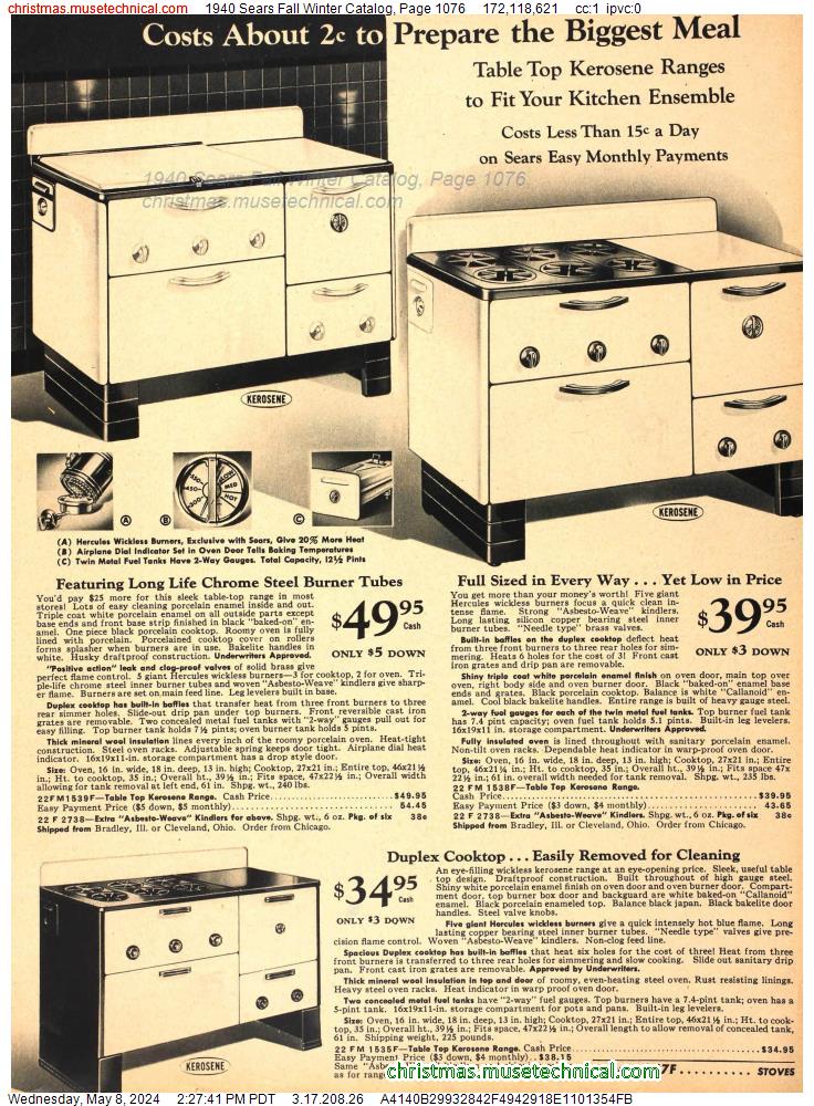 1940 Sears Fall Winter Catalog, Page 1076