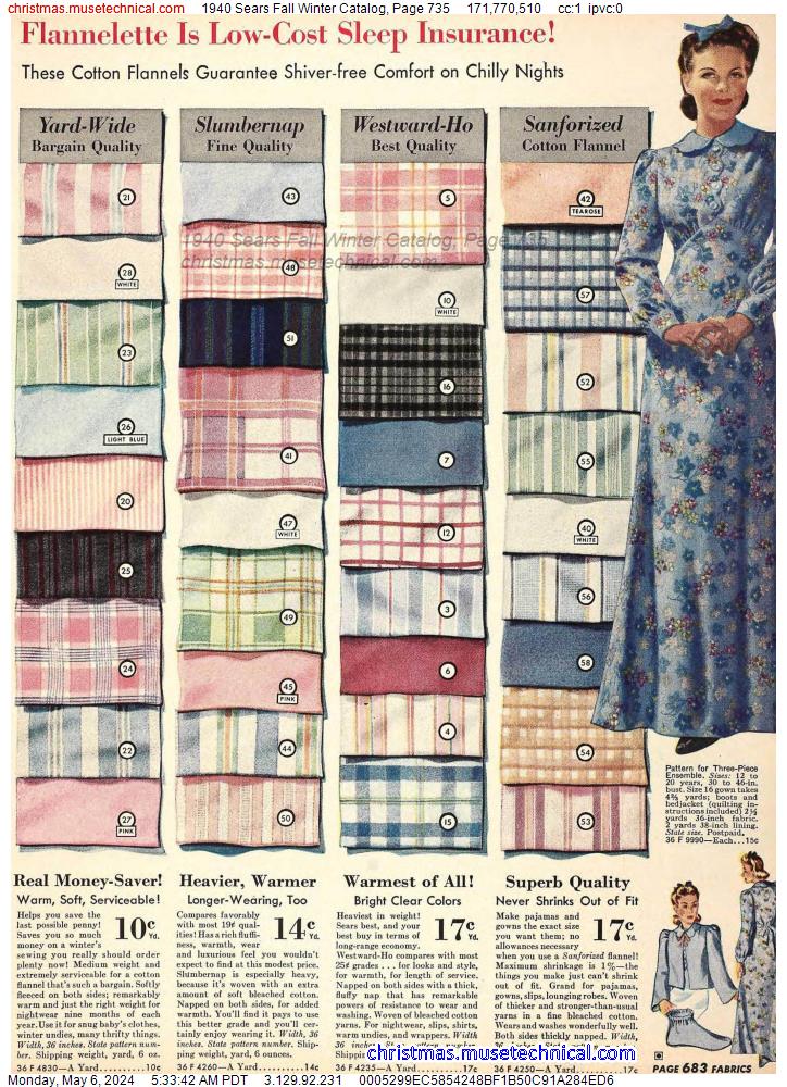1940 Sears Fall Winter Catalog, Page 735