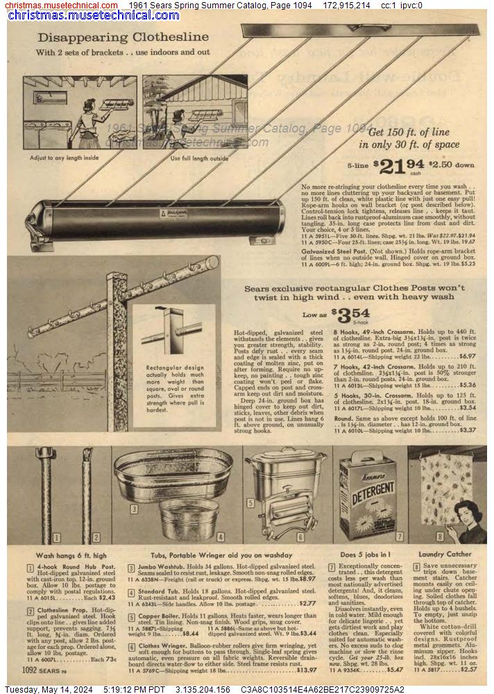 1961 Sears Spring Summer Catalog, Page 1094