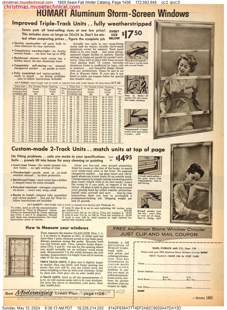1959 Sears Fall Winter Catalog, Page 1408