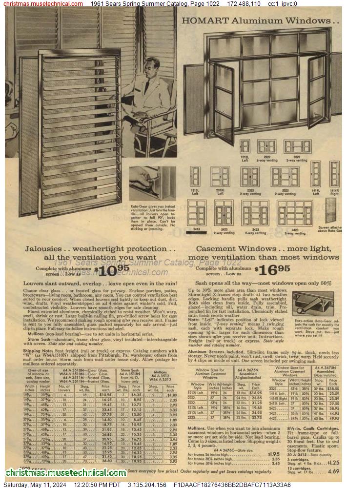 1961 Sears Spring Summer Catalog, Page 1022
