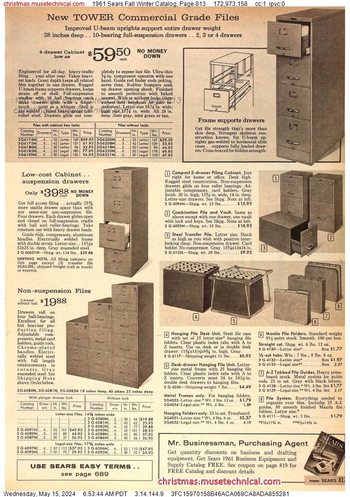 1961 Sears Fall Winter Catalog, Page 813
