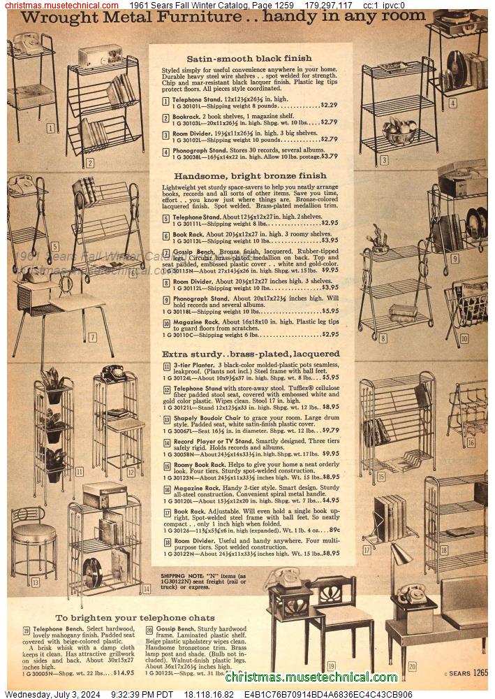 1961 Sears Fall Winter Catalog, Page 1259