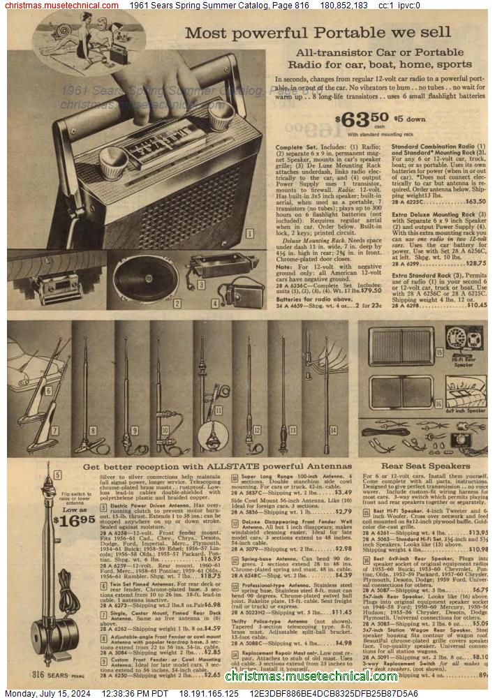 1961 Sears Spring Summer Catalog, Page 816