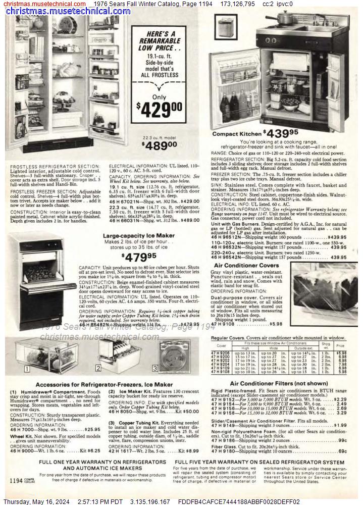1976 Sears Fall Winter Catalog, Page 1194