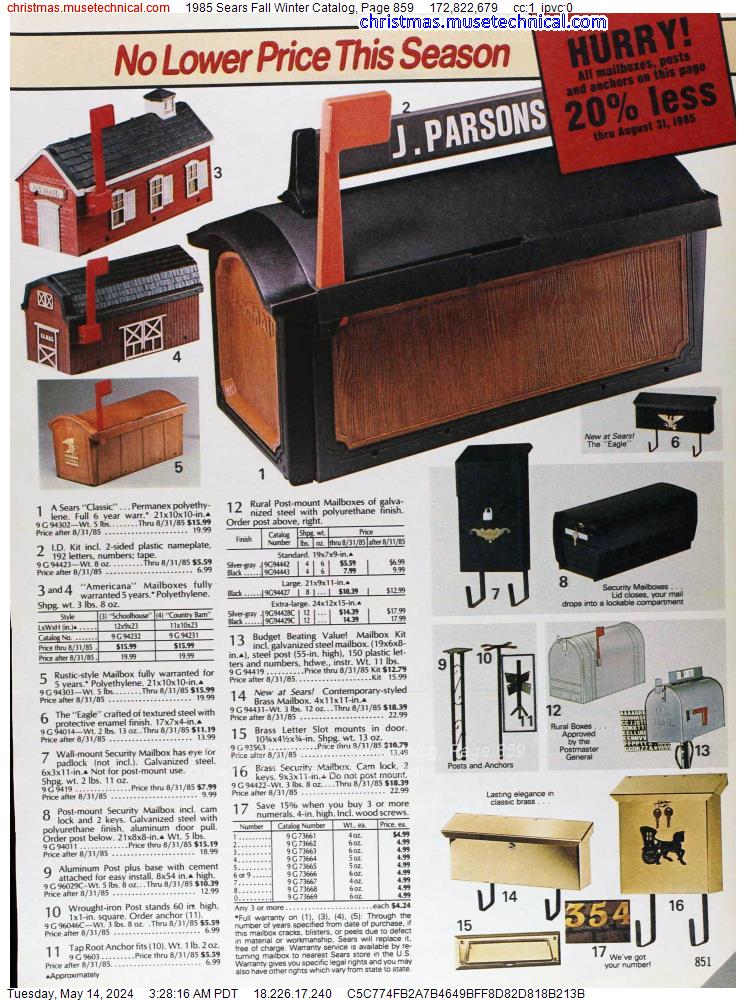 1985 Sears Fall Winter Catalog, Page 859