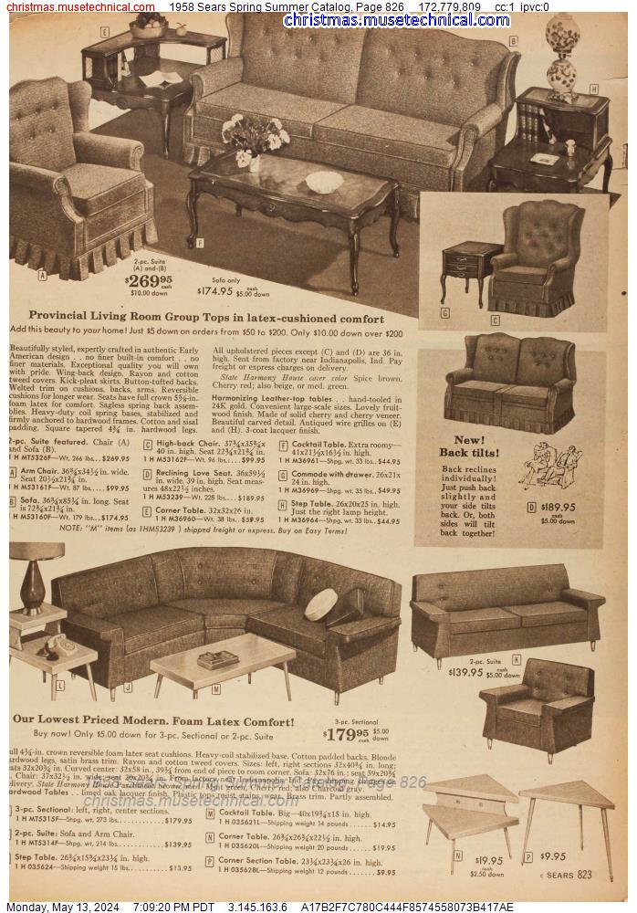 1958 Sears Spring Summer Catalog, Page 826