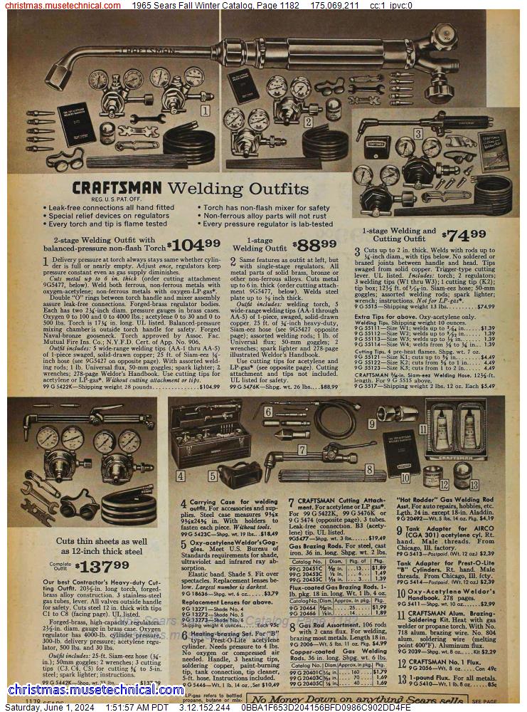 1965 Sears Fall Winter Catalog, Page 1182