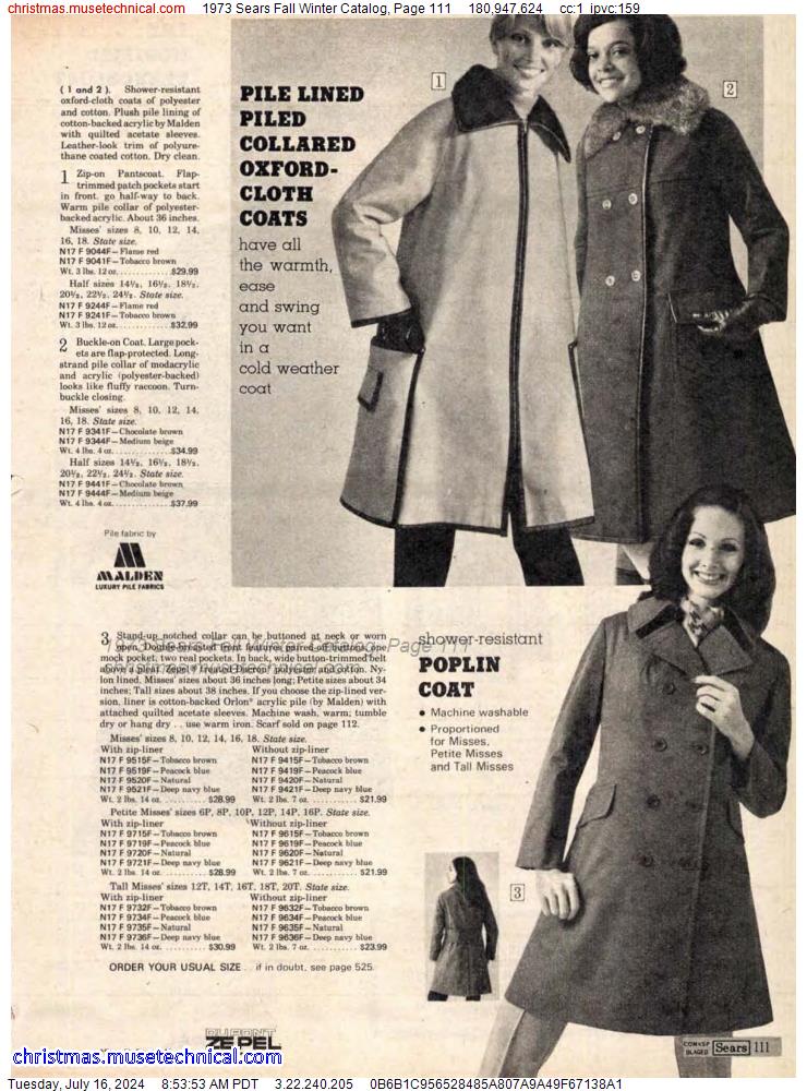 1973 Sears Fall Winter Catalog, Page 111
