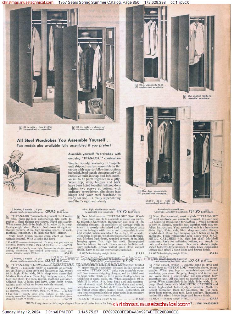 1957 Sears Spring Summer Catalog, Page 850