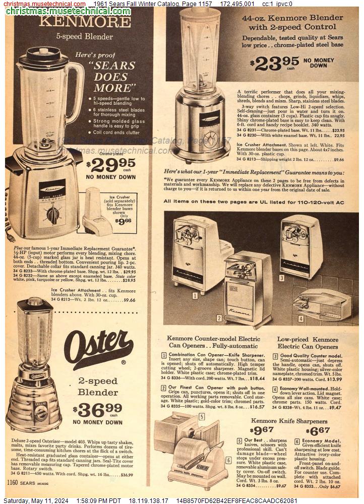 1961 Sears Fall Winter Catalog, Page 1157