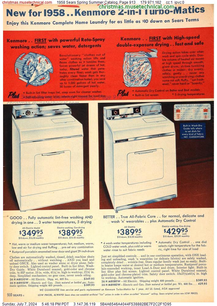 1958 Sears Spring Summer Catalog, Page 913