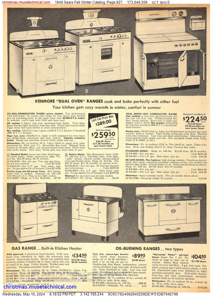 1949 Sears Fall Winter Catalog, Page 827