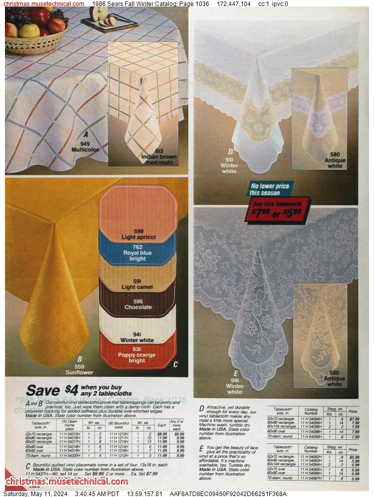 1986 Sears Fall Winter Catalog, Page 1036