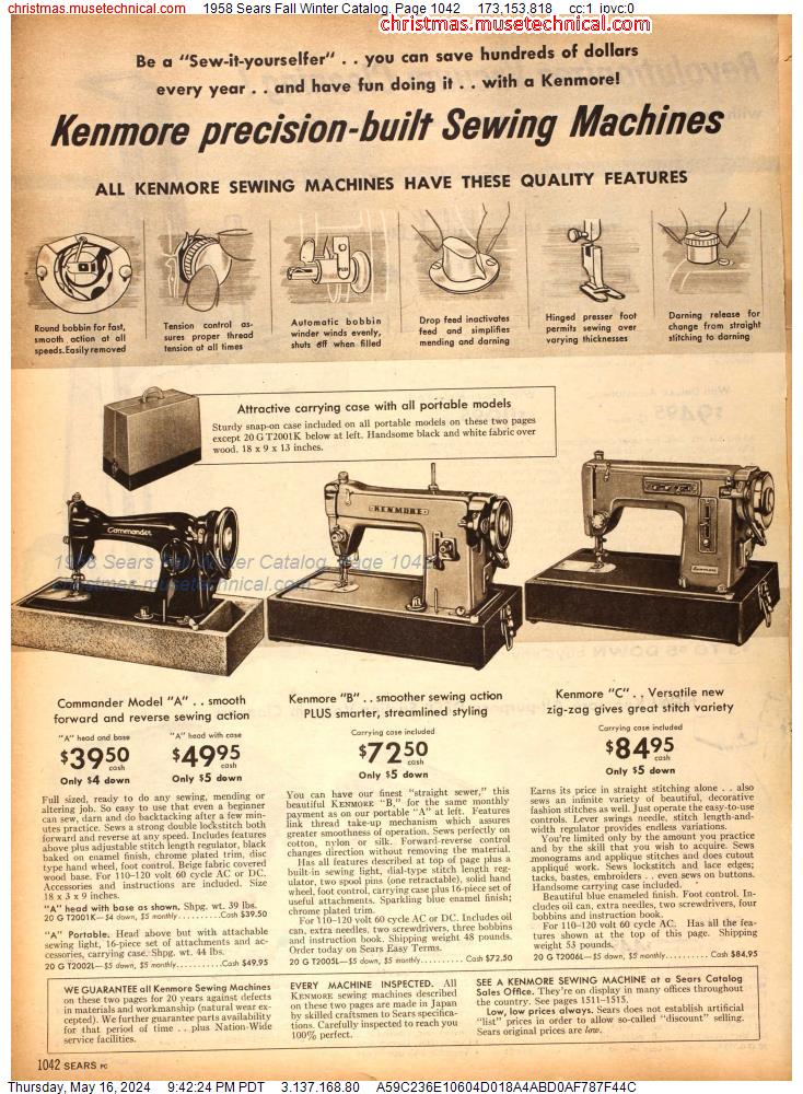 1958 Sears Fall Winter Catalog, Page 1042