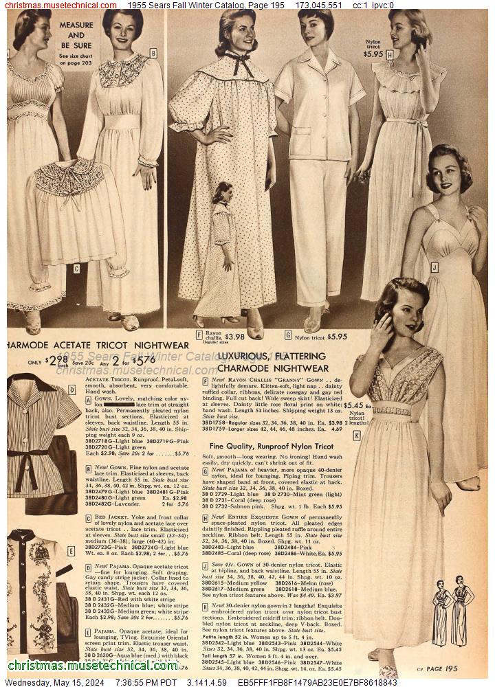 1955 Sears Fall Winter Catalog, Page 195