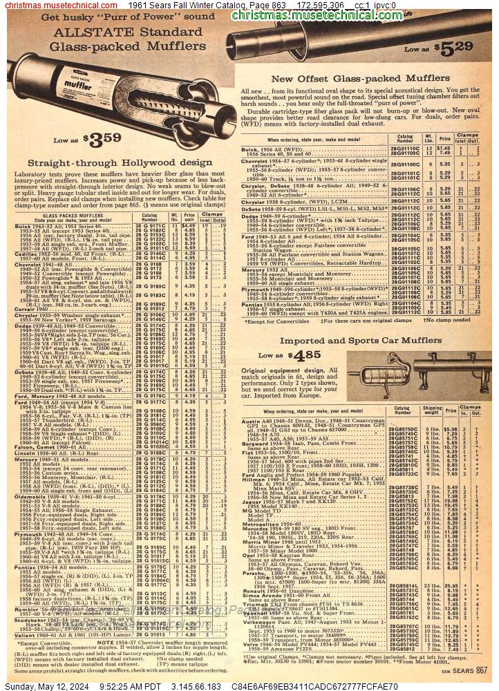 1961 Sears Fall Winter Catalog, Page 863