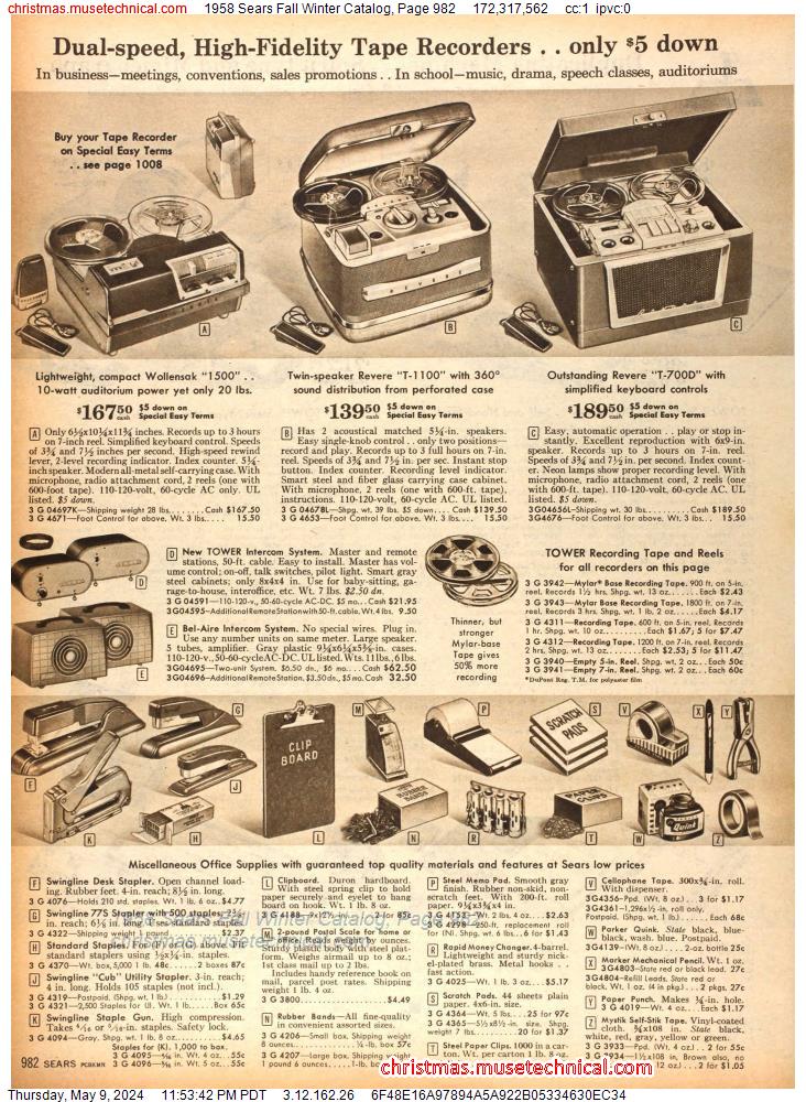 1958 Sears Fall Winter Catalog, Page 982
