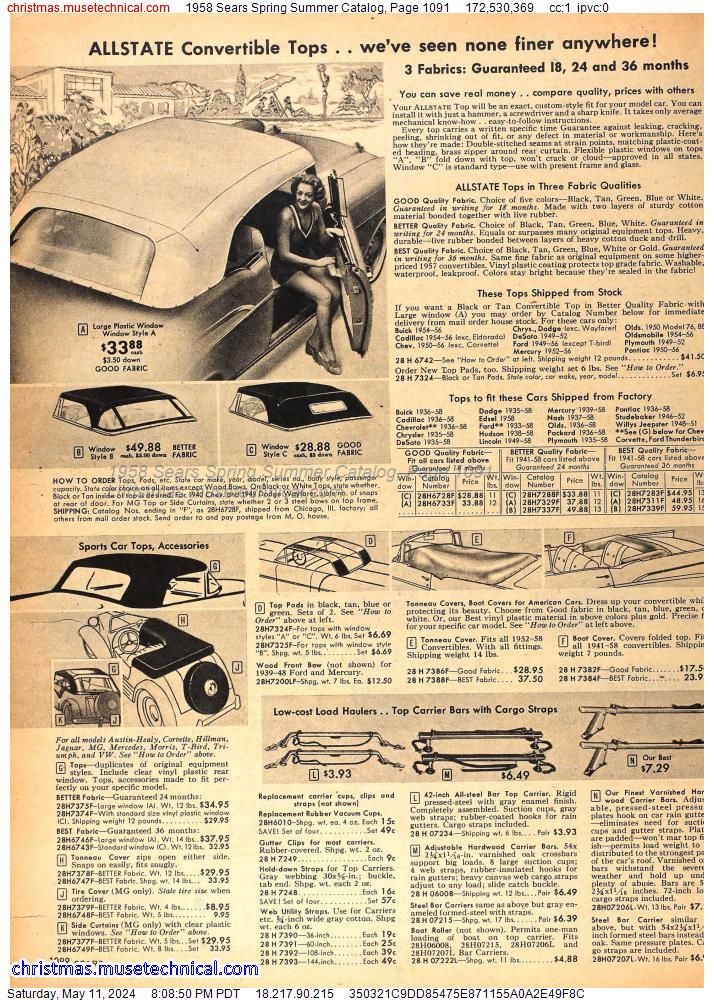 1958 Sears Spring Summer Catalog, Page 1091