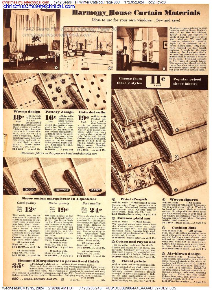 1942 Sears Fall Winter Catalog, Page 803