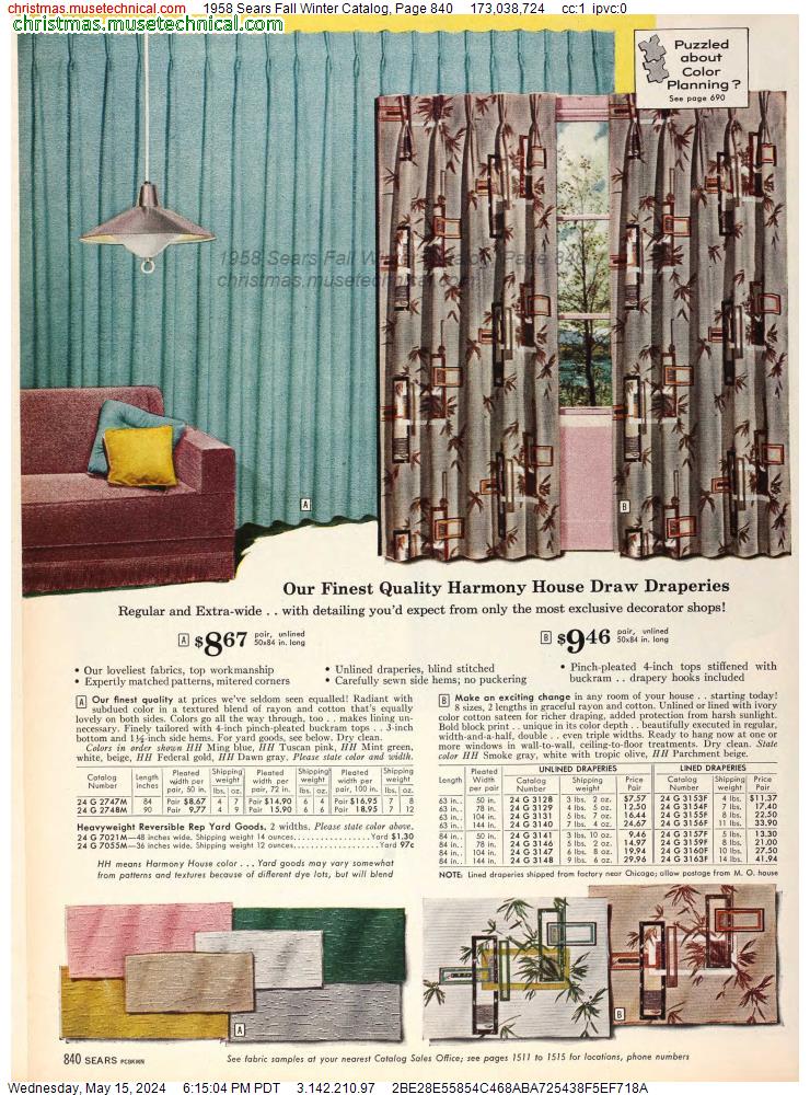 1958 Sears Fall Winter Catalog, Page 840
