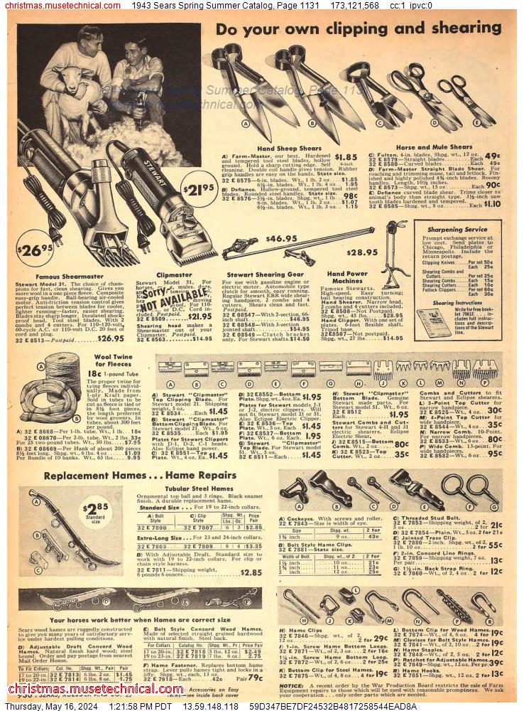 1943 Sears Spring Summer Catalog, Page 1131