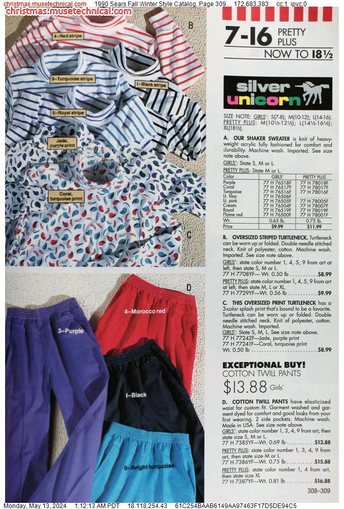 1990 Sears Fall Winter Style Catalog, Page 309