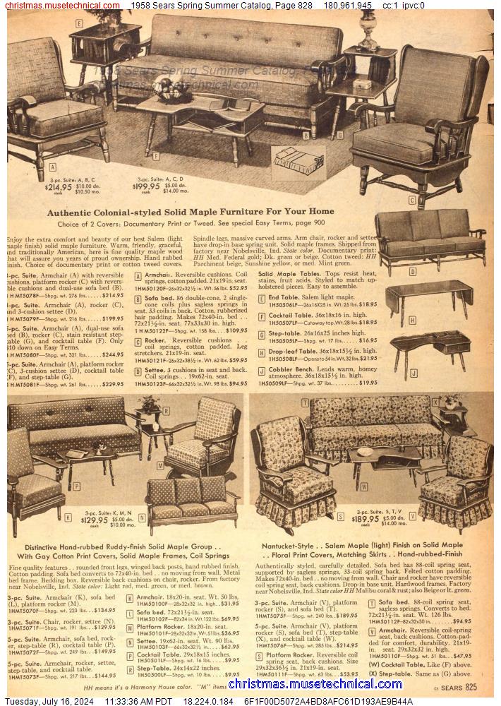 1958 Sears Spring Summer Catalog, Page 828
