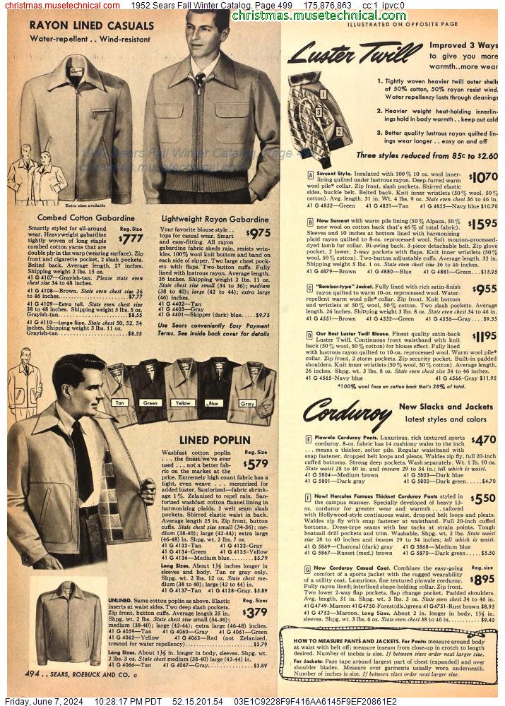 1952 Sears Fall Winter Catalog, Page 499