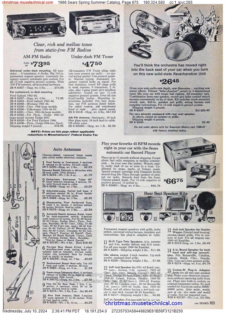 1966 Sears Spring Summer Catalog, Page 875